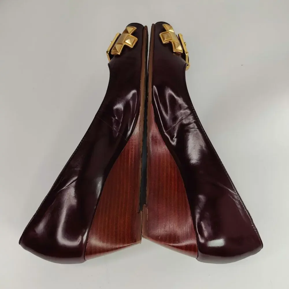 Vintage Burgundy buckle Peep toe Wedges by BCBGMaxazeria sz8